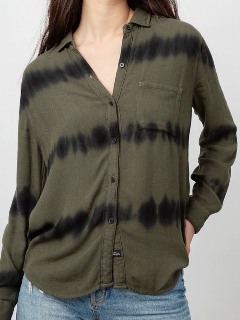 Rails Hunter Tie Dye Herringbone Shirt In Olive Black Waves